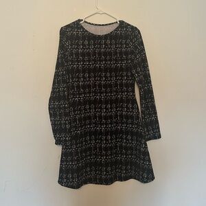 Black Patterned Long-Sleeve Dress